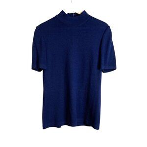 St. John Basics Midnight Blue Mock Neck Short Sleeve Sweater Small Santana Knit